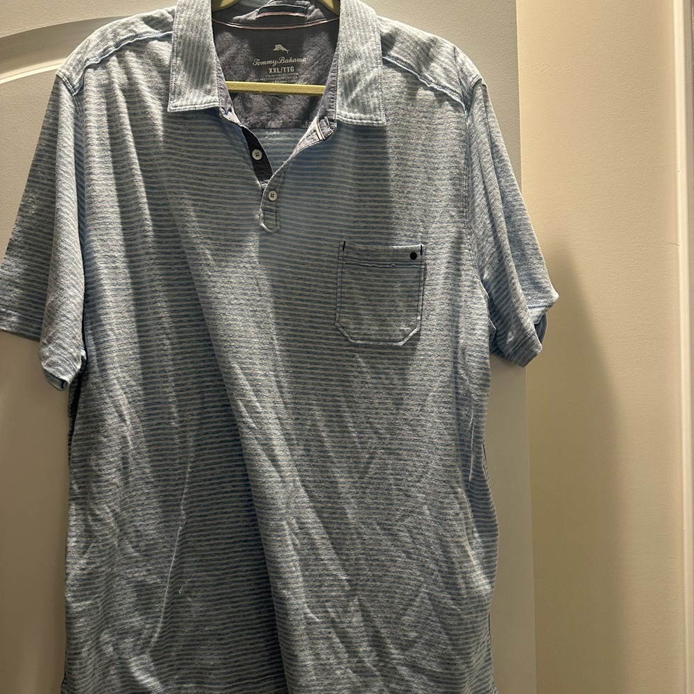 Kirkland Signature Men's Blue Striped Polo Shirt